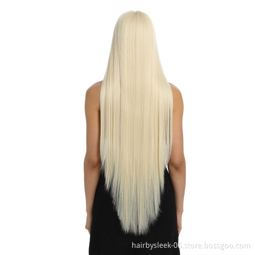 Rebecca Fashion 38 inches Deep Part Oriental black long straight hair Wigs Ombre Lace Front Wig Synthetic hair Wigs for Women